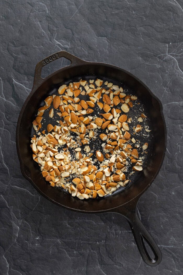 Toasting almonds in a skillet