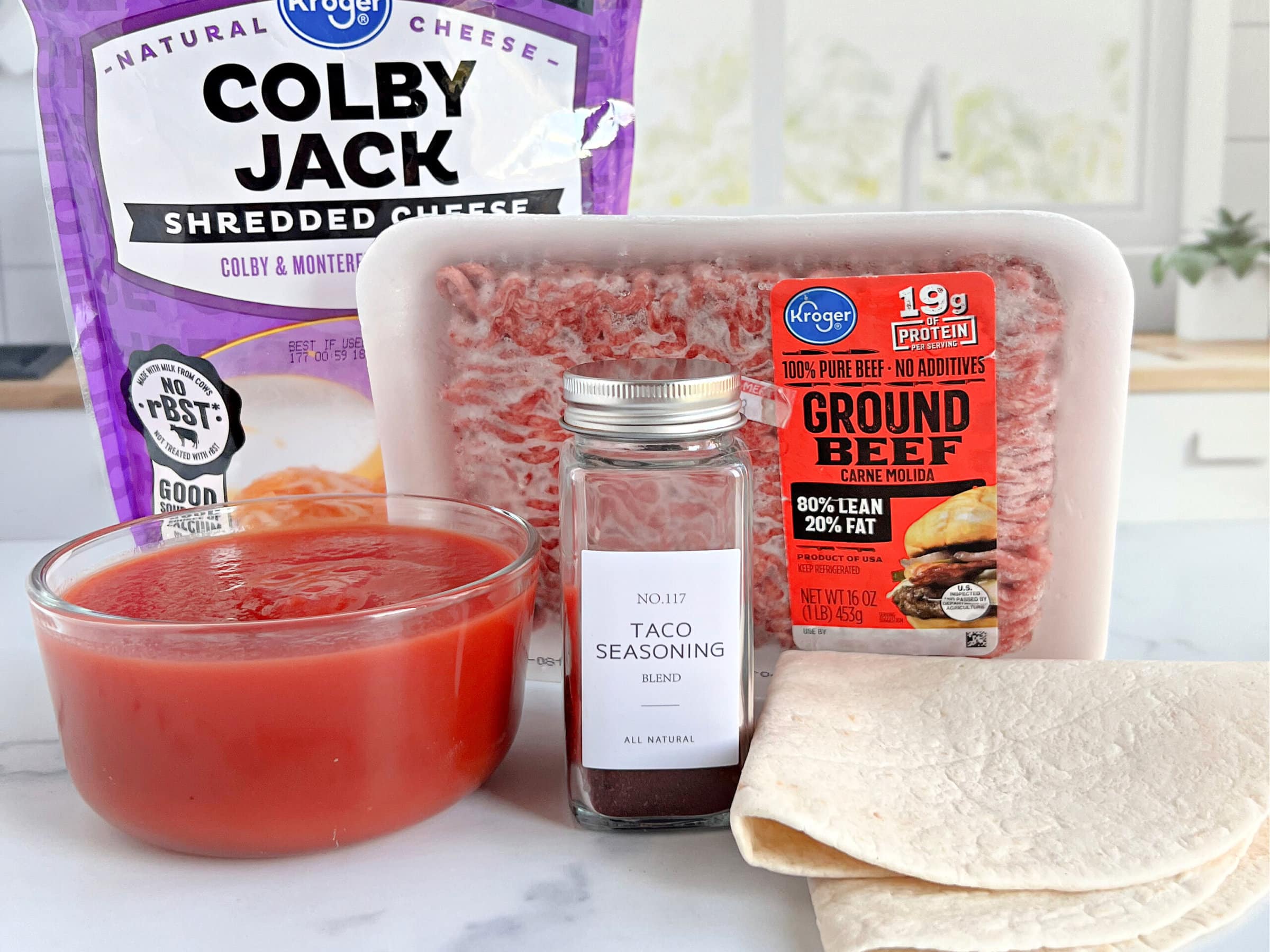 Ingredients to make beef enchiladas