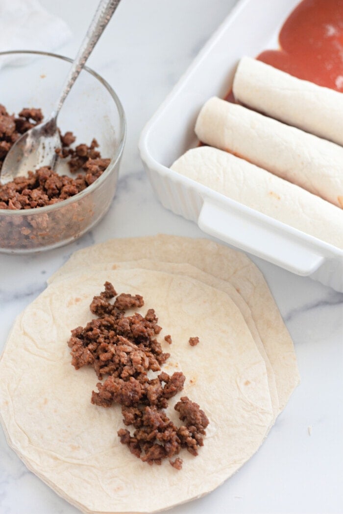 Adding ground beef to tortillas