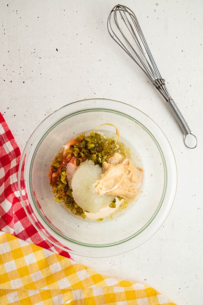 Bowl with big mac sauce ingredients inside