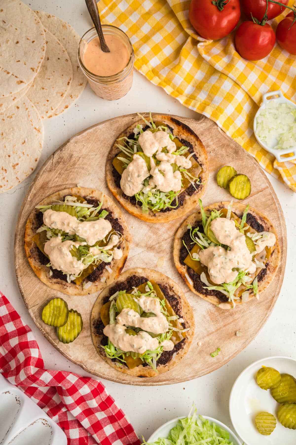 Big Mac Tacos on a brown circle