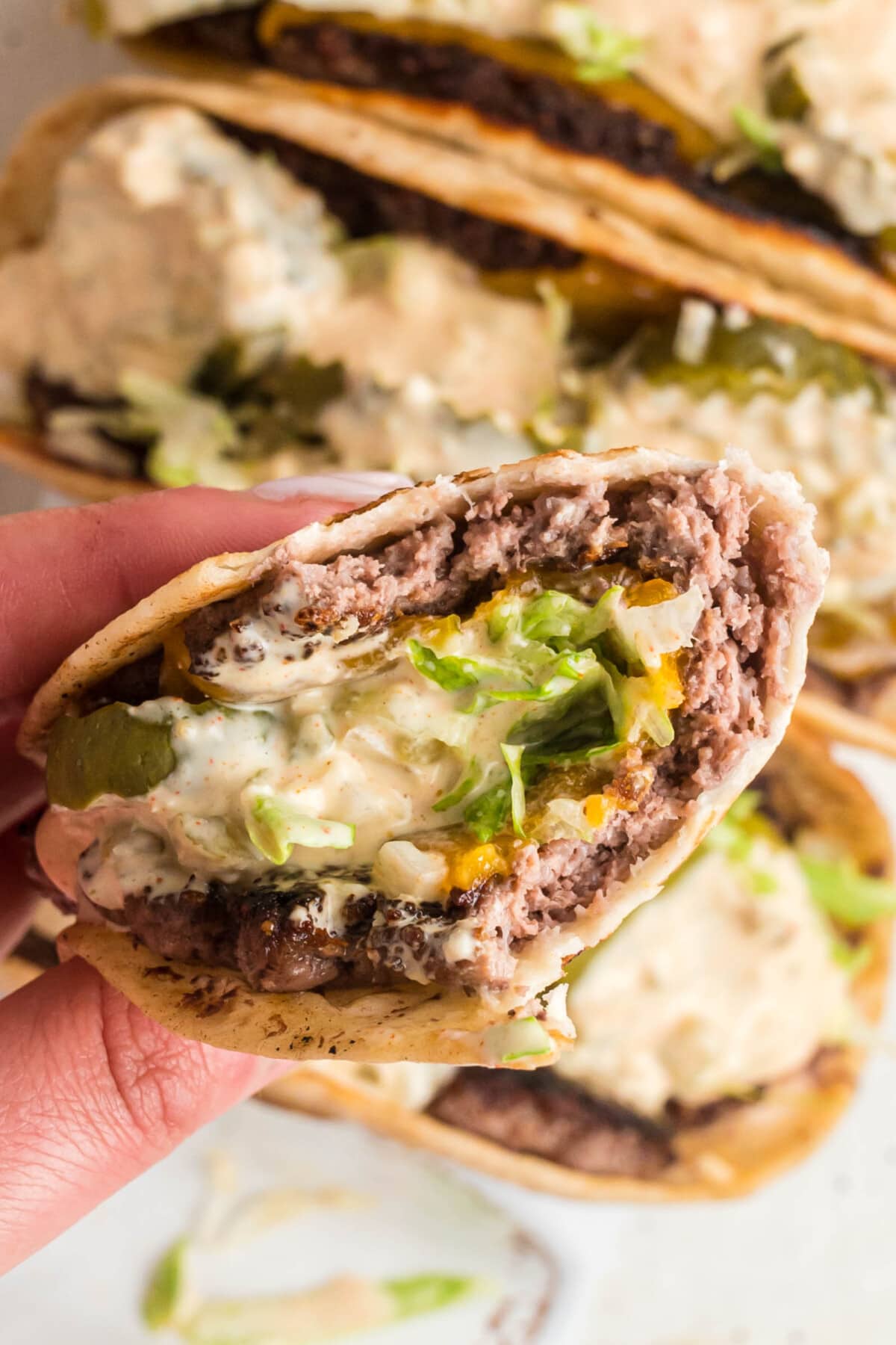 up close of a big mac taco
