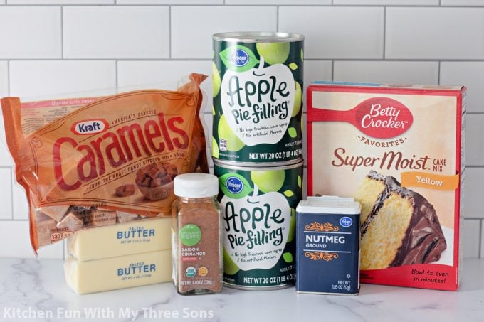 ingredients to make Caramel Apple Dump Cake.