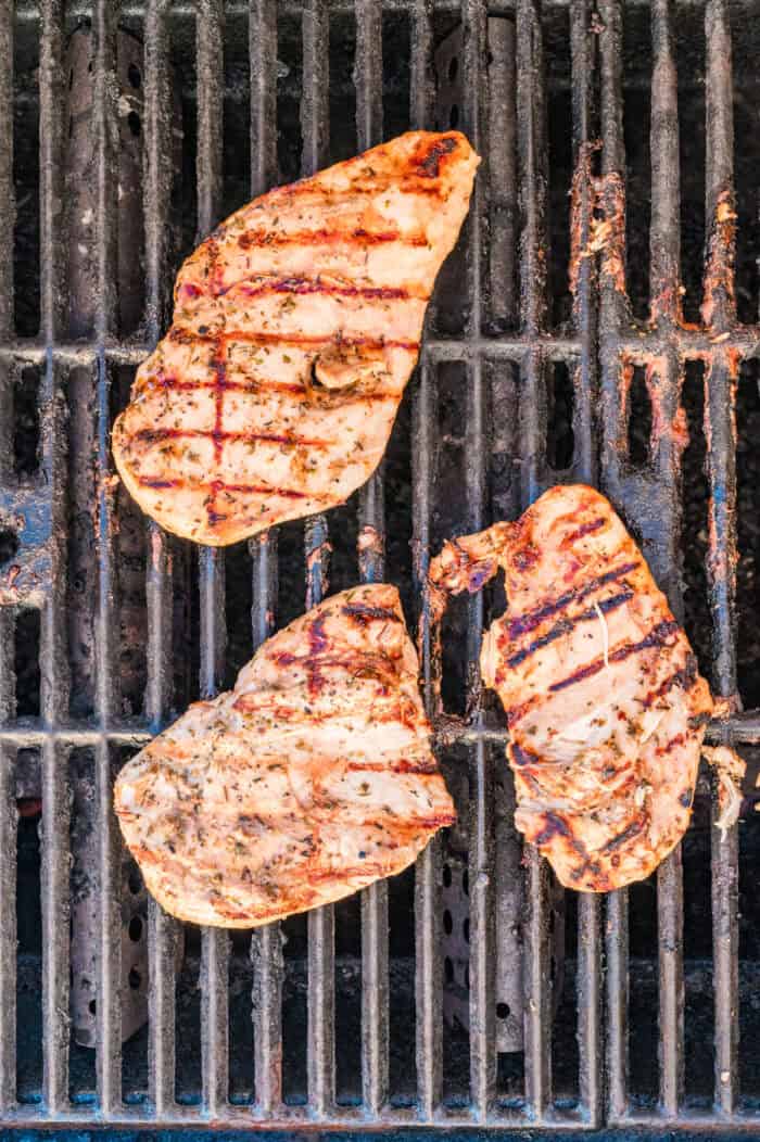 Chicken breasts on a grill