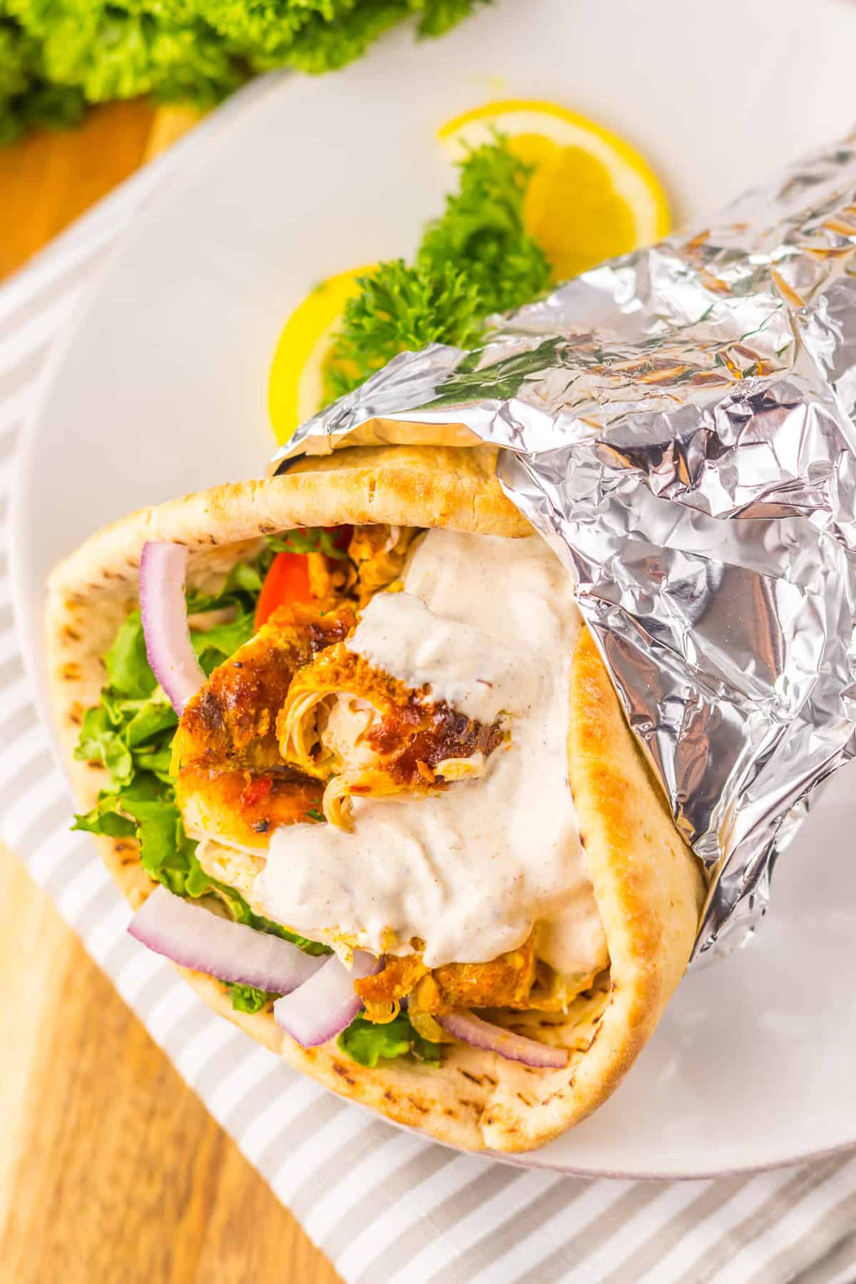 Chicken shawarma in a pita