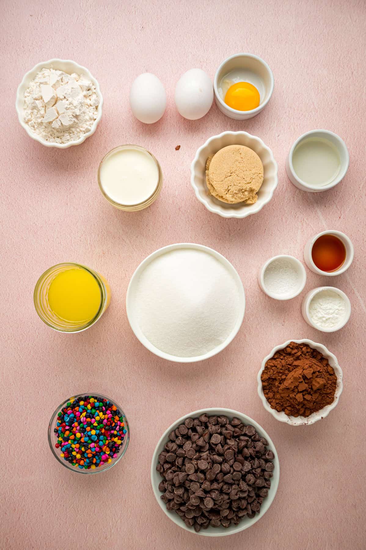 Overhead view of ingredients needed to make homemade cosmic brownies