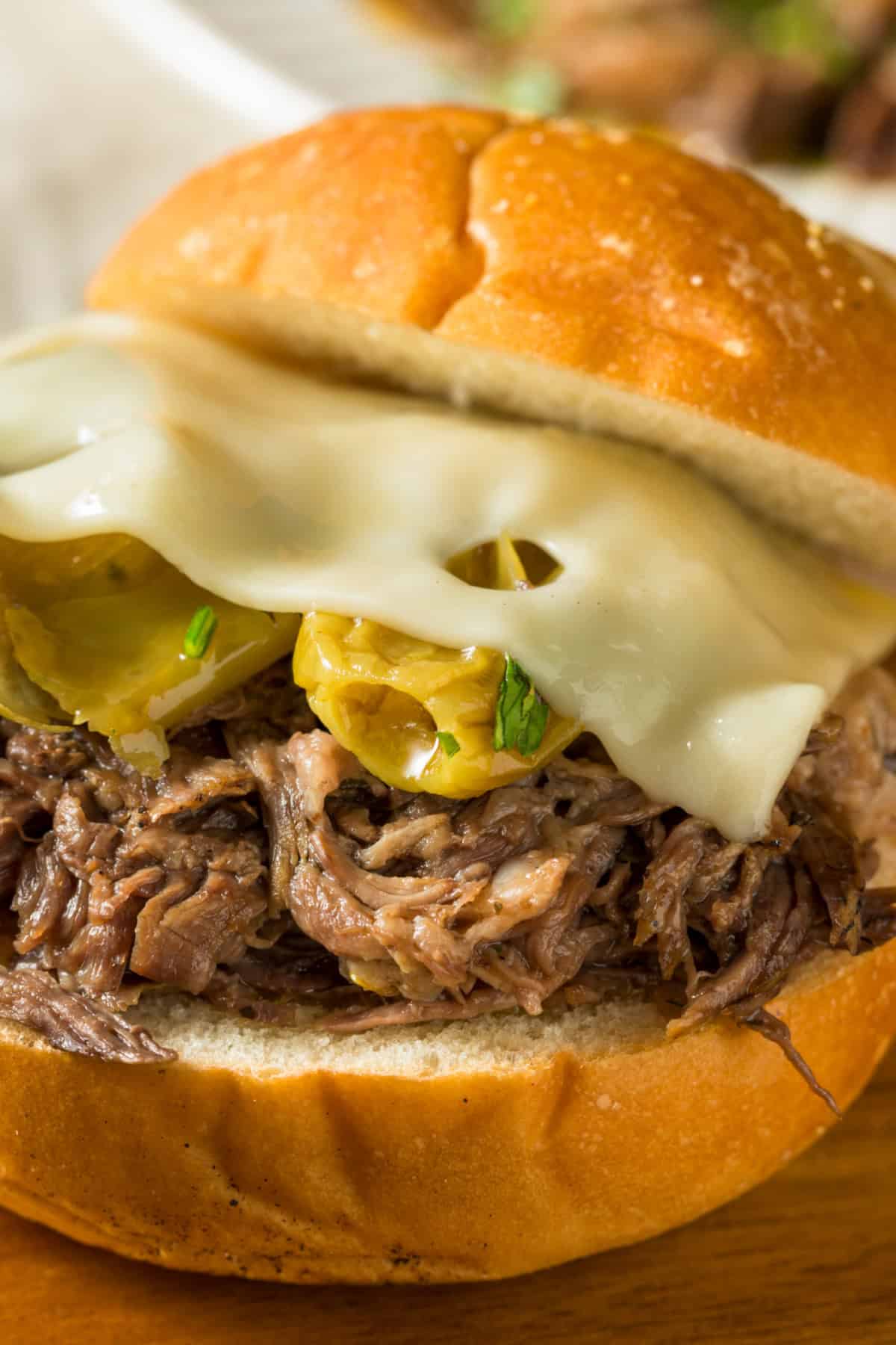 showing the inside of a Mississippi Pot Roast Sandwich