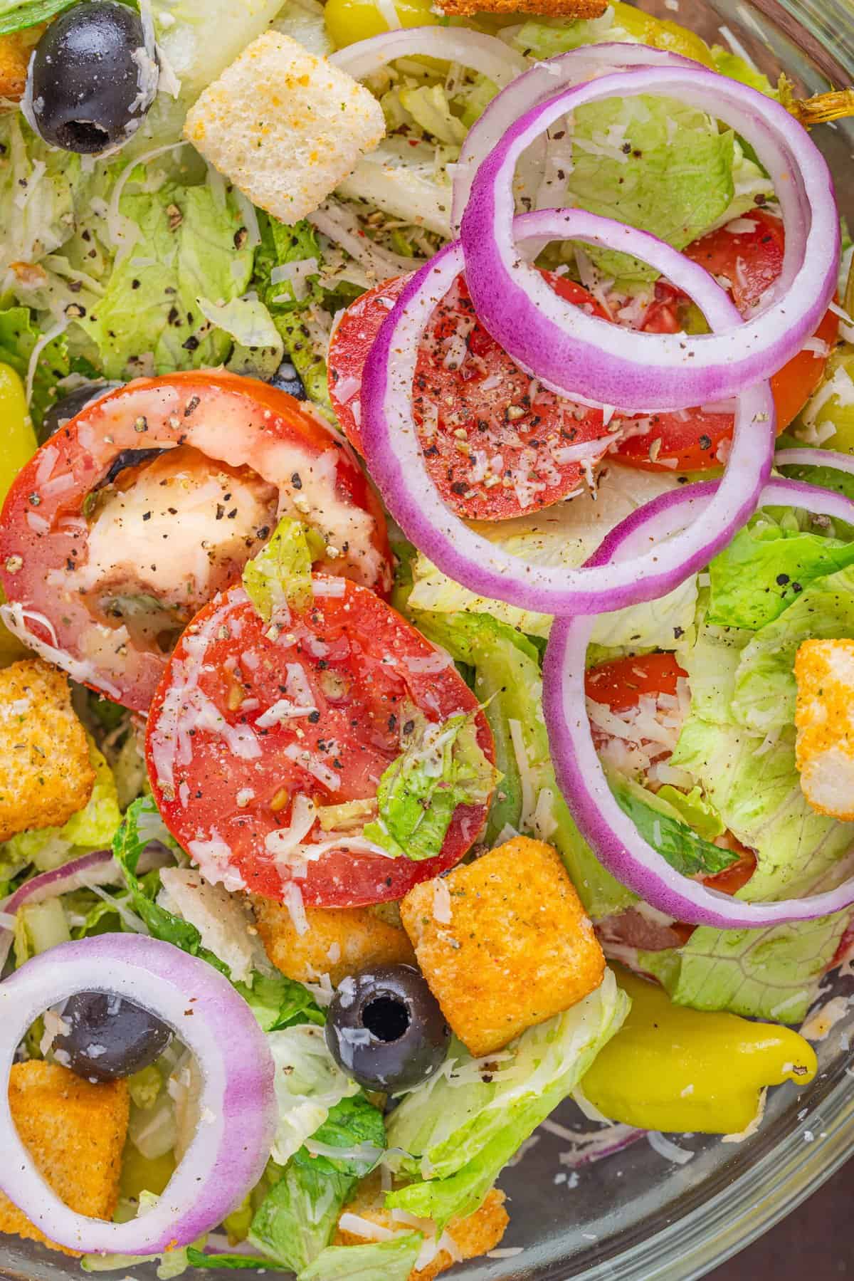 Close up of Olive Garden salad
