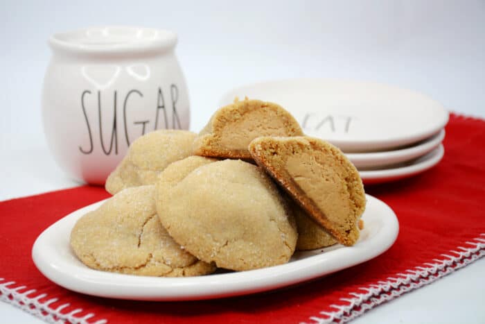 Peanut Butter Stuffed Cookies on a white plate.