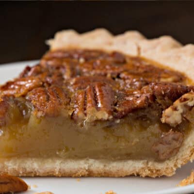 Close up of pecan pie slice