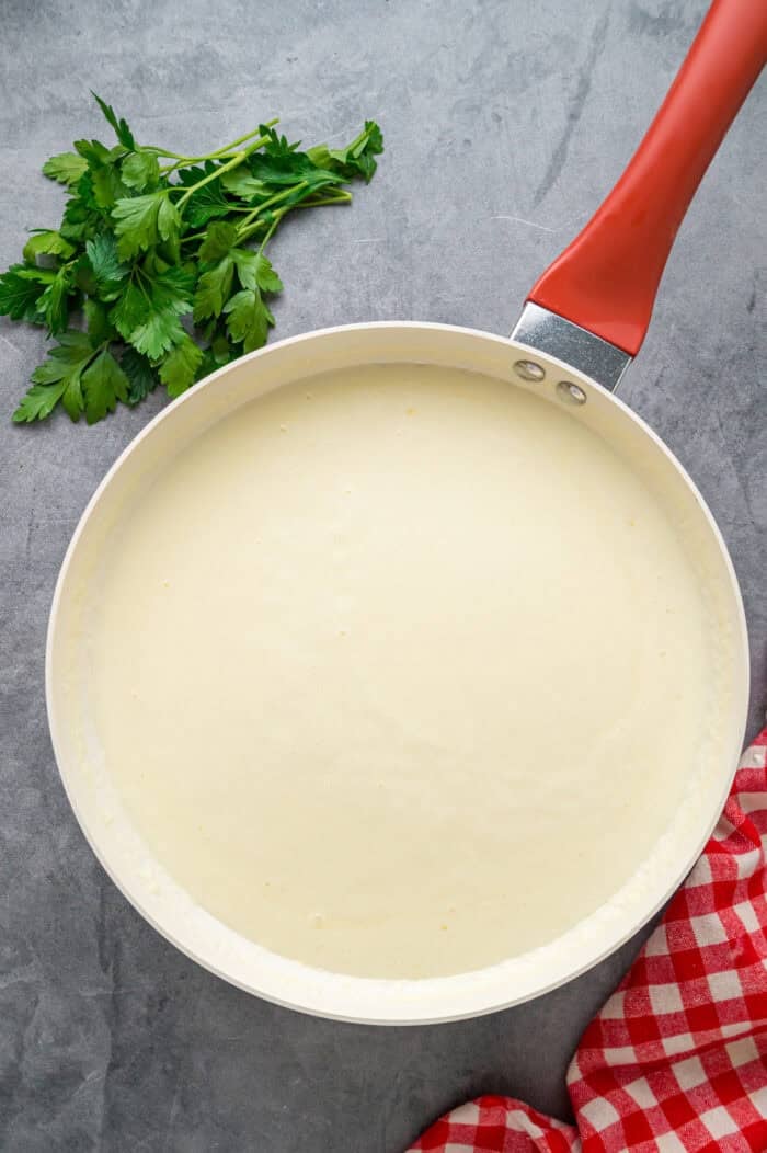 Cream sauce in a pan