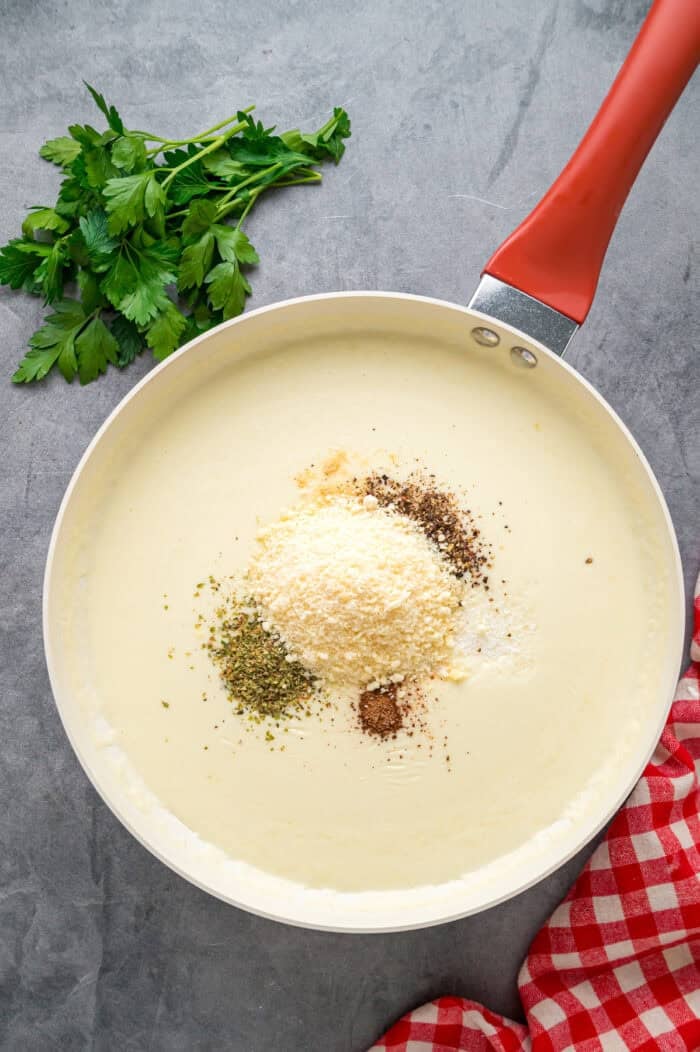 Spices added to cream sauce