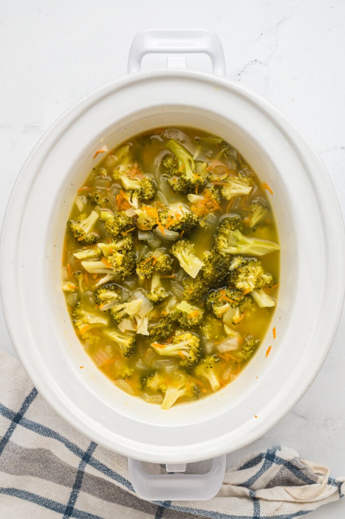 chopped vegetables in slow cooker