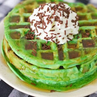 St. Patrick's Day Green Mint Chocolate Chip Waffles feature