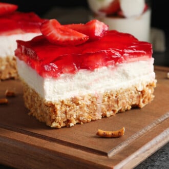 Strawberry jello salad feature.